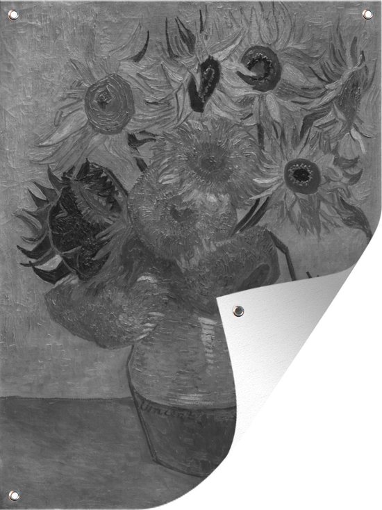 Zonnebloemen - Vincent van Gogh - Zwart - Wit - Tuindoek
