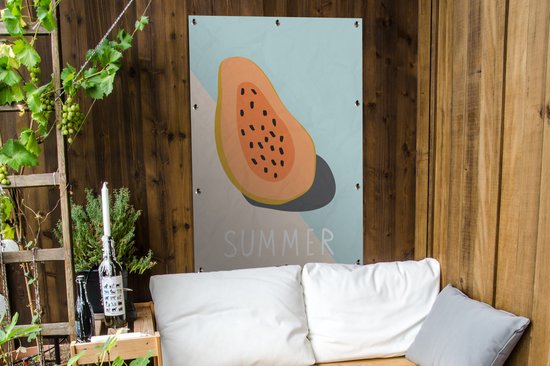 Illustration d'une papaye sur fond pastel affiche de jardin toile en vrac 80x120 cm - Toile de jardin / Toile d'extérieur / Peintures d'extérieur (décoration de jardin)