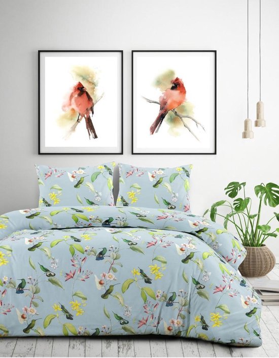 Papillon Burung grijs - Dekbedovertrek - Tweepersoons - 200X200/220cm + 2 kussenslopen 60X70 cm