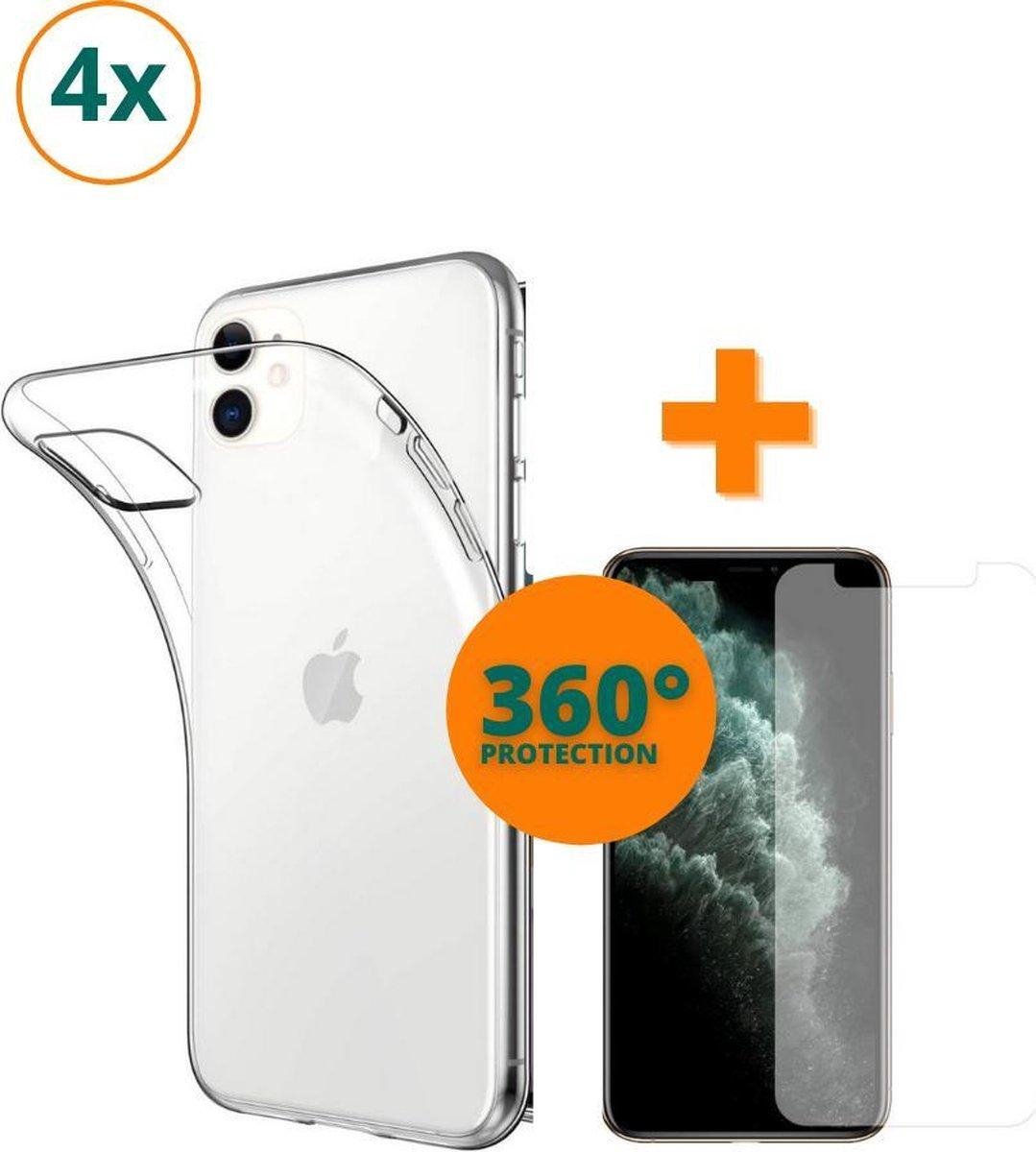 Fooniq Silicone Hoesje Transparant 4x + Screenprotector 4x - Geschikt Voor Apple iPhone 11