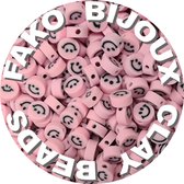 Fako Bijoux® - Klei Kralen Smiley / Emoji Roze - Figuurkralen - Polymeer Kralen - Kleikralen - 10mm - 100 Stuks