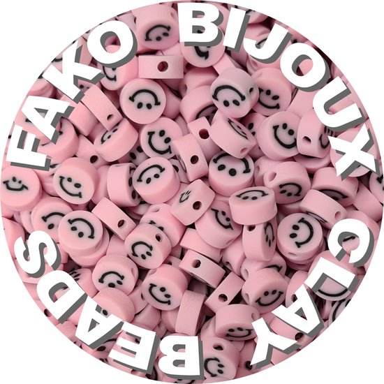 Fako Bijoux® - Klei Kralen Smiley / Emoji Roze - Figuurkralen - Polymeer Kralen - Kleikralen - 10mm - 100 Stuks