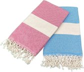 YnoNa® Hamam Doeken Diamond - Roze - Blauw - Set - 2 stuks - Voordeelbundel - 180 x 200cm