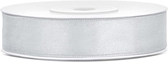Ruban satiné argent 12mm / rouleau 25m