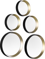 Spiegel Set - Trion Vivo - 25x25 - 5 Stuks Hangspiegels in Frame - Zwart/Goud - BES LED