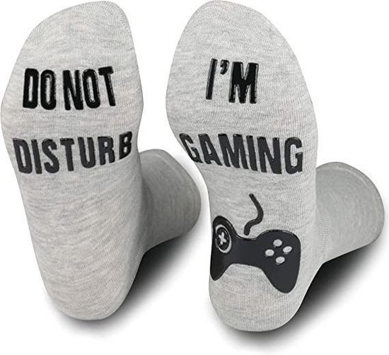 Chaussettes de Gaming drôles - Grijs - antidérapantes - ne pas déranger - taille unique - cadeau hommes - chaussettes de la maison - pendaison de crémaillère - cadeaux de Vaderdag - anniversaire - cadeau papa - papa