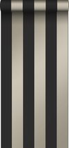 Origin behang strepen zwart en glanzend brons - 326113 - 53 cm x 10,05 m