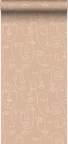 ESTAhome behang gezichten perzik roze en wit - 139214 - 0.53 x 10.05 m