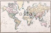 ESTAhome fotobehang vintage map of the world beige, pastel geel, poederroze en groen - 158210 - 372 cm x 2,79 m