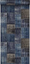 Origin behang kelim patchwork taupe en blauw - 347466 - 53 cm x 10,05 m