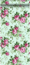 Origin behang rozen celadon groen en roze - 326139 - 53 cm x 10,05 m
