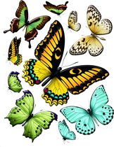 Sanders & Sanders muursticker vlinders geel, groen en blauw - 600284 - 65 x 85 cm