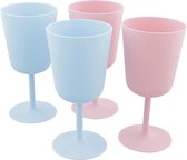 Kunststof wijnglazen - 4 stuks | 16,5 x 8 x 8 cm | Wijnglazen die tegen een stootje kunnen | Feest wijnglazen | Blauw / Roze