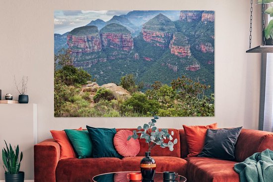 Canvas schilderij 180x120 cm - Wanddecoratie De Afrikaanse Three Rondavels bij Blyde River Canyon in Zuid-Afrika - Muurdecoratie woonkamer - Slaapkamer decoratie - Kamer accessoires - Schilderijen