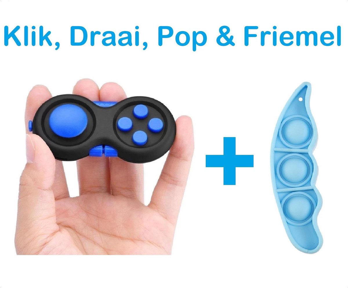FIDG IT Fidget toys - Fidget Pad - Pop it - Blauw - inclusief boontje