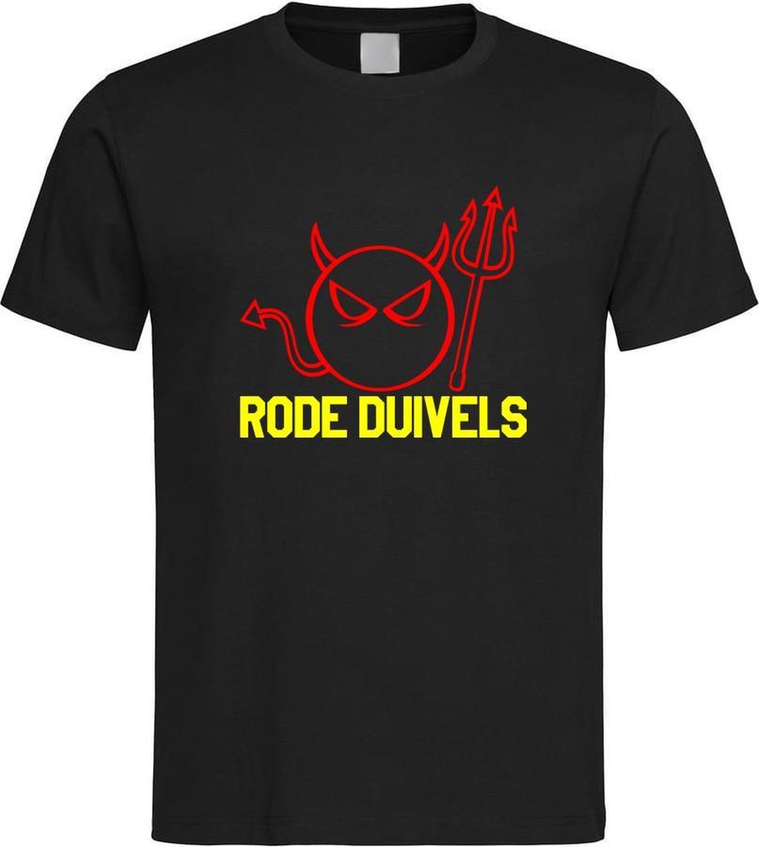 Belgie WK Voetbal T-Shirt Zwart “ Rode Duivels “ Print Rood / Geel Maat XL