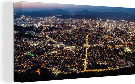 Canvas Schilderij Panorama van Daegu vanuit Apsan berg in Zuid-Korea - 80x40 cm - Wanddecoratie