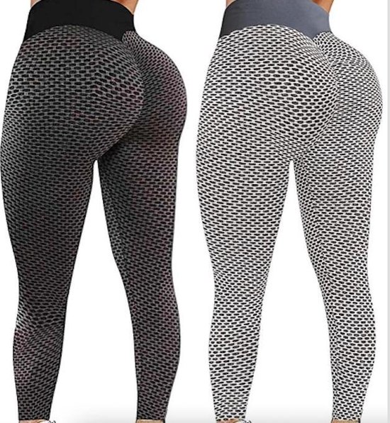 CHIBAA Zwart Sport Legging Small| TikTok Legging - Dames |Butt lifting |TikTok broek |TikTok Yogapants - Grijs/wit |Fitness - Sporten | van Chibaa — afbeelding 2