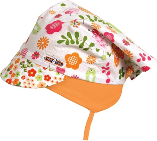 Baby peuter zonnepetje bandana wit oranje bloempjes UV protectie maat 51 |  bol.com