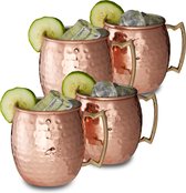 Relaxdays moscow mule beker - set van 4 stuks - koperen beker - 500 ml - cocktailbeker