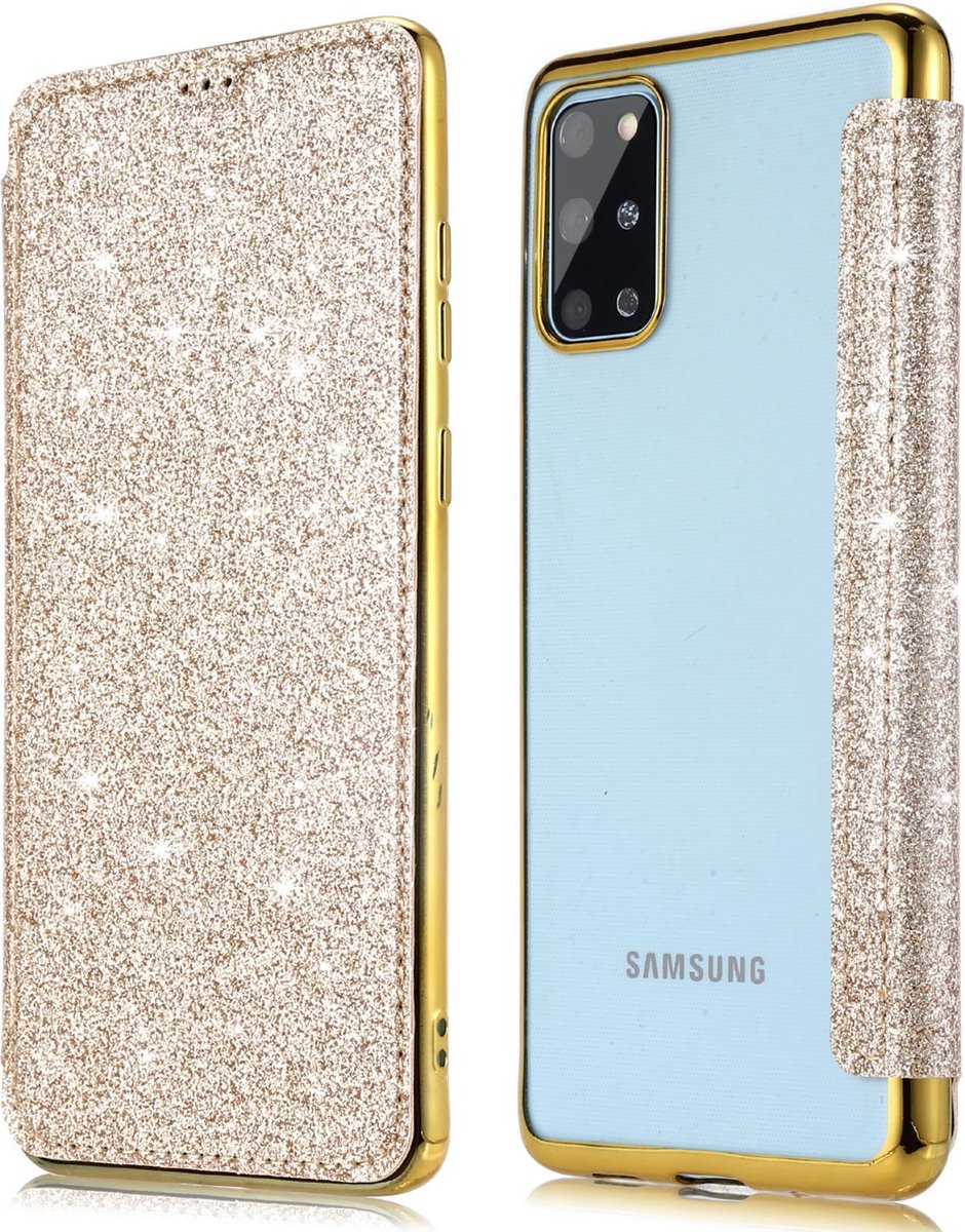 Geschikt voor Samsung Galaxy S20 Flip hoesje - Goud - Folio Glitter