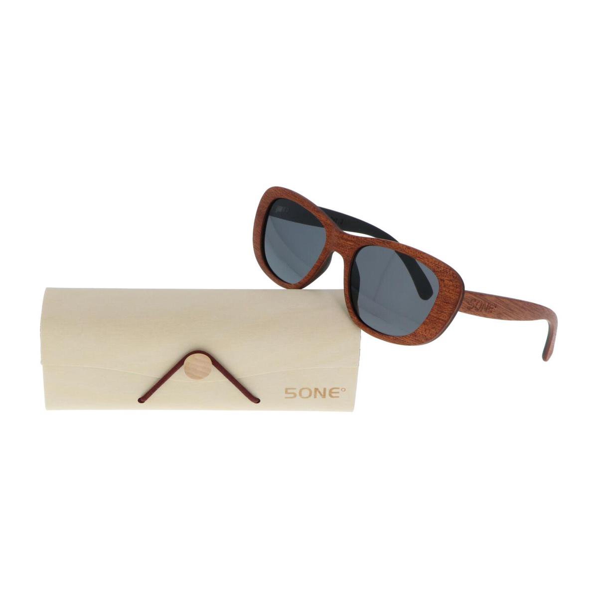 5one® Siena Brown - Sapeli houten Dames Zonnebril met grijze lens