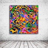 Tiger Art Acrylglas - 100 x 100 cm op Acrylaat glas + Inox Spacers / RVS afstandhouders - Popart Wanddecoratie