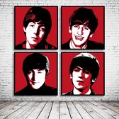 Pop Art The Beatles Poster in lijst x4 - 65 x 65 cm Fotopapier Mat 180 gr Framed - Popart Wanddecoratie