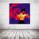 Bruce Lee Pop Art Acrylglas - 100 x 100 cm op Acrylaat glas + Inox Spacers / RVS afstandhouders - Popart Wanddecoratie