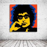 Bob Dylan Pop Art Acrylglas - 80 x 80 cm op Acrylaat glas + Inox Spacers / RVS afstandhouders - Popart Wanddecoratie