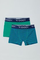 Woody boxer duopack jongens - groen + blauw-groen gestreept - 211-1-CLD-Z/080 - maat 104