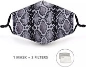 Mondkapje 100% katoen - Snake print - Uitwasbaar - Verstelbaar - Elastiek - Fashion masker - incl. filters