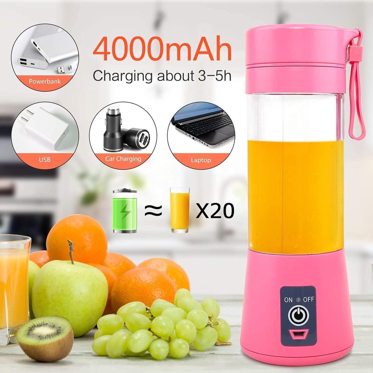 Mini Mixeur De Fruits Portable Electrique Rechargeable Avec USB – 380ml –  Rose