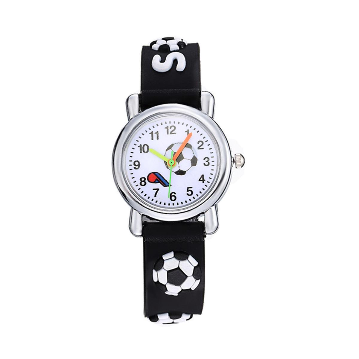 Kinder Horloge | Voetbal - Soccer Zwart | 3D Siliconen | Ø 25 mm