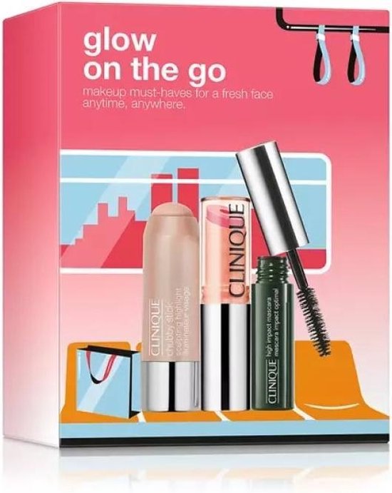 Clinique Glow On The Go Makeup Set 3er Lip Balm Highlight Mascara