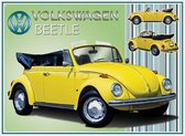 VW Beetle cabrio geel .   Metalen wandplaat 41 x 30 cm.