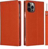 Litchi-textuur Horizontale flip-toplaag koeienhuid lederen tas met houder & kaartsleuven & portemonnee & riem & draadwinder voor iPhone 12 Pro Max (oranje)