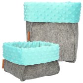 Blezliving® 2 st. Commodemandje Set - Baby Verzorging - Opbergmand voor Kinderkamer - Grijs Mint Dots - Groot & klein