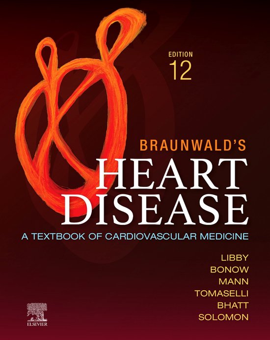 Braunwald's Heart Disease, 12e édition, un manuel de médecine cardiovasculaire, avec un symbole orange en forme de cœur.