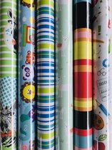 Kinder inpakpapier  Cadeaupapier 6 Kleine rollen- Breedte 70 cm - 1,5m lang