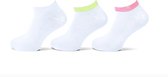 6 paar Teckel sneakersokken wit met leuke rand in roze / geel / grijs maat 36-42