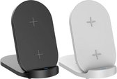 Verstelbare dubbele draadloze QI snel lader. Incl. 15 Watt adapter Wit (GESCHIKT VOOR ALLE MERKEN MET DRAADLOZE OPLAAD FUNCTIE)