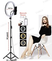 LED Ring Light 26Cm met Statief 210 CM hoog Inclusief Bluetooth afstandsbediening en Telefoonhouder - Smartphone Tripod - LED Ringlamp - Ring Light - flitser - Make-up light - Stud