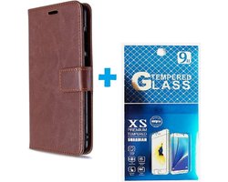 Portemonnee BookCase Hoesje + 2 Pack Screenprotector Glas Geschikt voor: Apple iPhone 5 - 5S - 5C - SE bruin