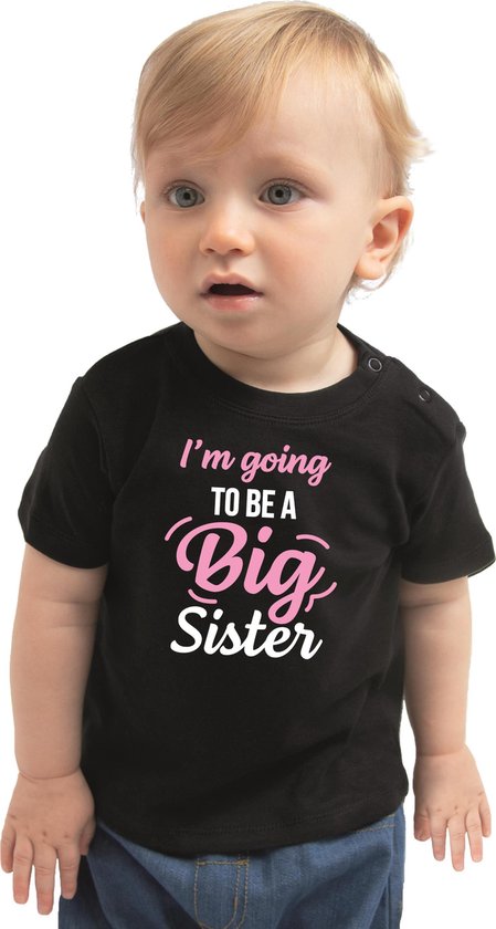 Going to be a big sister cadeau t-shirt zwart voor baby / kinderen - Aankodiging zwangerschap grote zus 74