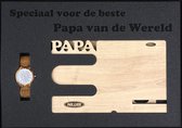 Geschenkset organizer voor mannen met houten horloge - cadeau voor kerstmis of vaderdag - kerstcadeau - PAPA - leer