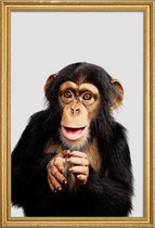 JUNIQE - Poster met houten lijst Chimpanzee -30x45 /Grijs & Oranje