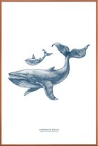 JUNIQE - Poster met kunststof lijst Humpback Whale II -40x60 /Blauw