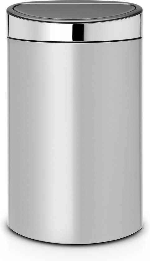 Brabantia Touch Bin Prullenbak - 40 liter - Metallic Grey/Brilliant Steel deksel