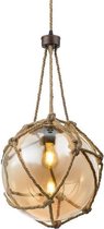 Tiko Hanglamp 1 lichts amber glas met jute touw - Landelijk - Globo - 2 jaar garantie